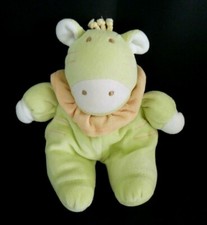 O9 DOUDOU PELUCHE ZEBRE CHEVAL VACHE GIRAFE TEX VERT COL ORANGE BLANC GRELOT 21c