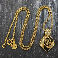 Collier pendentif Christian Dior plaqué or CD strass #947c Rise-on