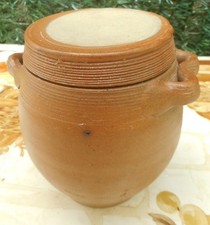 Ancien joli petit pot en terre grès émaillé, à sel, à saindoux, à saler ou autre