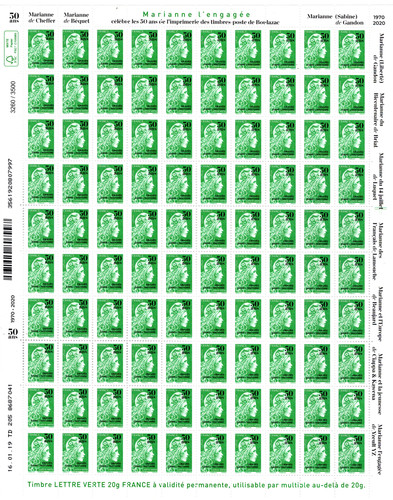 Feuille 100 timbres lettre - ,