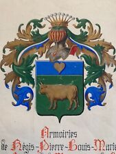 Gouache Heraldique Armoiries Blason maison Bouvet de Lozier Cachet Timbre sec