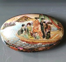 Boite Bijoux Satsuma/Geishas Pirogues/Nature Sauvage. Motifs floraux, Rehauts Or
