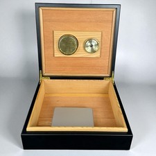 Ancienne boîte à cigares bois noir avec hygromètre – vintage et élégante