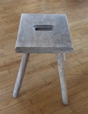 ancien tabouret atelier laboratoire bois industriel brut sellette années 50 n2