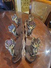 Râtelier Porte Fusils  Mural Chasse Tete De Cerf En Bronze Doré Et Cuir 