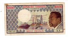 GABON Billet 1000 Francs 1974 P3b PRESIDENT BONGO TRAIN AVION BON ETAT,