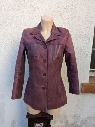 Veste cuir mauve - cuir, framboise