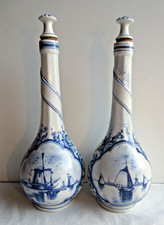 2 flacons en porcelaine pour Huile et Vinaigre, décor bleu DELFT: Voiliers