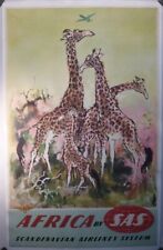 affiche ancienne originale Africa SAS airline aviation entoilée Otto Nielsen