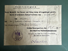 ALLEMAGNE WW1 BREVET DIPLOME CROIX DE FER 2° CLASSE 1918 GÉNIE PIONNIER TRAIN