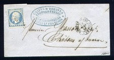 Scarce 1855 Cover from Vitry le François with an Yvert # 14Af Milky Blue