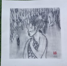 Dessin Charcoal et pierre noire 40x40cm