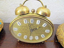 Ancien réveil vintage  ovale doré Goldbuhl West Germany fonctionne
