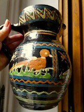 Ancien grd pot Terre Vernissée ALSACE XIX ou XX Soufflenheim ? Signé Canards TB