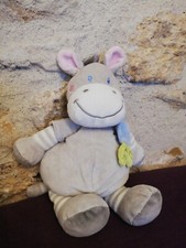 Doudou Peluche Nicotoy Âne Cheval Zèbre Gris Blanc Écharpe bleu Feuille Vert
