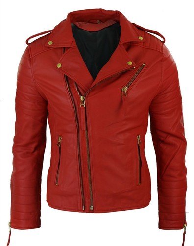 Veste manteau cuir rouge - veste/manteau, en