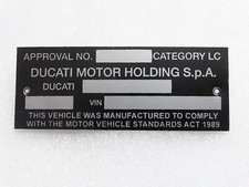 Ducati Aluminium Noir Données Plaque Référence Cadre Vintage Neuf Moto #23C20