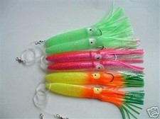 6 NEW Rigged Squid Trolling Big Game Lures Bait Skirt 9" Green Rose Yello/Orange