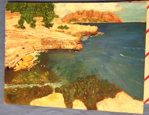 Tableau huile bord mer - bord,