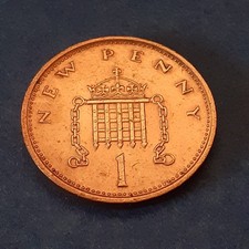 Pièce de monnaie 1 new penny Elisabeth II Royaume Uni 1980 bronze TTB+ nettoyée.