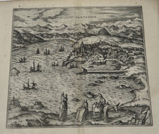 Carte ancienne de Santander (Espagne) – Braun & Hogenberg –Circa 1580