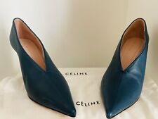 CHAUSSURES 37 CELINE ESCARPINS  V NECK CUIR BLEU MARINE  PUMPS SHOES  BOÎTE