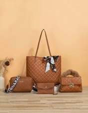 4X Sac Femme Marron Simili Cuir A Bandoulière - Ensemble De 4 Pièces Sac Soirée