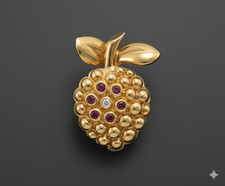 FRED x Serge BOUDER - Broche Framboise vintage diamant rubis or 18 carat 18k 750