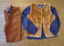 Okaïdi Superbe ensemble 3 pièces : chemisier, pantalon et gilet sans manches TBE