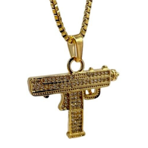 Collier mitraillette uzi - mitraillette, doré
