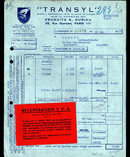 PARIS (XVII°) DEGRIPPANT / LUBRIFIANT / HUILES "TRANSYL / G. DURIEU" en 1955