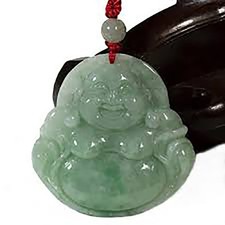 Pendentif Bouddha Rieur en Jade Vert Clair semi-Translucide