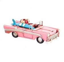 Reproduction Réplique Voiture décapotable rose ancienne vintage rétro en métal