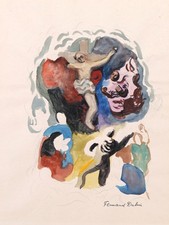 Aquarelle dessin tableau peintre suisse Fernand DUBUIS Crucifixion Christ Jésus