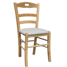 Chaise En Bois Loris Naturel Avec Assise Rembourrée En Écaille Grise Claire