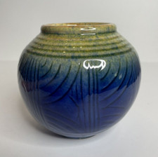 Joli vase boule céramique terre cuite émaillée signé DURIEZ bleu et vert  10.5cm