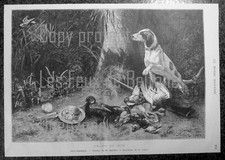 SCENE DE CHASSE TABLEAU LECLAIRE   gravure 1875 antique print  