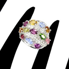 Bague En Argent Sterling 925 Oval Tanzanite Tourmaline Topaze Bijoux Taille 7