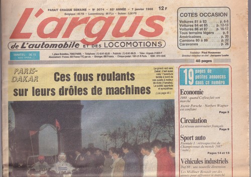 Argus 3074 paris dakar - l'argus, /