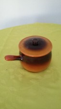 ANCIEN POELON A FONDUE SAUTEUSE POELE CERAMIQUE MARRON VINTAGE DESIGN DECORATION