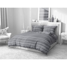 Housse de couette grise à rayures en microfibre douce   Main de pêche   Lavable 