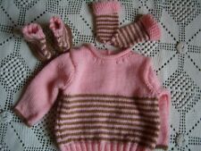 Ensemble bébé / Pull, chaussons et moufles fille 6 mois, tricoté main