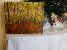 Peinture à l'huile sur toile en lin Très bon état Paysage automnal 46 x 38 cm