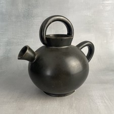 Chevrette pichet carafe cruche céramique émaillée noire vintage double poignée