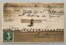 Rare carte photo d' aviation écrite et signée par Santos Dumont en 1910