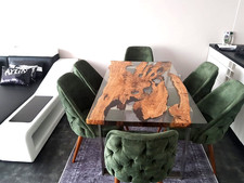 Table basse époxy fumée, table à manger table en bois de noyer décoration...