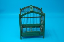 Ancienne petite cage à oiseaux tout en bois  , cage verte, décoration jardin