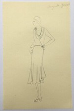 Dessin Original Art Déco Croquis Mode Couture Portrait Femme Augusta Bernard