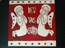 Carreau de céramique Les Rois de Majorque Perpignan vers 1950/60 monogramme GG