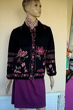 VESTE GILET NOIR BRODERIE ROSE